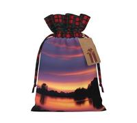 XZDLXJ Evening Glow Borsa in iuta con coulisse con tessuto scozzese e etichetta in carta kraft, Nero , 1 count (Pack of 1)