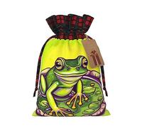 XZDLXJ Frog in a pond Borsa in iuta con coulisse con tessuto scozzese e etichetta in carta kraft