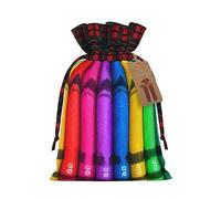 XZDLXJ Pastelli colorati Borsa di iuta con coulisse con tessuto scozzese e etichetta in carta kraft, Nero , M