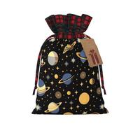 XZDLXJ Planet in the Dark - Borsa in iuta con coulisse e tessuto scozzese e etichetta in carta kraft, Nero , M