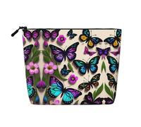 XZDLXJ Pochette per trucco monostrato impermeabile con farfalle viola blu e gialle con cerniera per le tue esigenze quotidiane o di viaggio, nero, taglia unica, Nero , Taglia unica