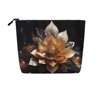 XZDLXJ Pochette per trucco monostrato impermeabile con motivo floreale di loto bianco delicato con cerniera per le tue esigenze quotidiane o di viaggio, nero, taglia unica, Nero , Taglia unica