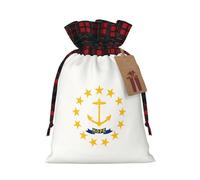 XZDLXJ Rhode Island State Flag Borsa in iuta con coulisse con tessuto scozzese e etichetta in carta kraft, Nero , M