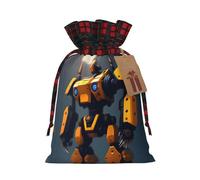 XZDLXJ Robots at War - Borsa in iuta con coulisse, in tessuto scozzese e etichetta in carta kraft, Nero , M