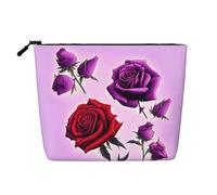 XZDLXJ Rose rosse e viola impermeabile effetto lino astuccio per trucco con cerniera per le tue esigenze quotidiane o di viaggio, nero, taglia unica, Nero , Taglia unica
