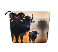 XZDLXJ Silhouette of a Buffalo, astuccio per trucco impermeabile, effetto lino, monostrato, con cerniera, per le tue esigenze quotidiane o di viaggio, nero, taglia unica, Nero , Taglia unica