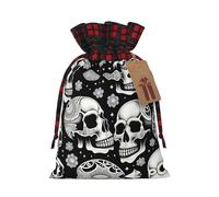 XZDLXJ Teschio con indizi sulla testa Borsa in iuta con coulisse con tessuto scozzese e etichetta in carta kraft