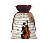 XZDLXJ Un sacchetto di iuta con coulisse Musical Moments con tessuto scozzese e etichetta in carta kraft, Nero , M