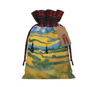 XZDLXJ Un Van Gogh Fields borsa di iuta con coulisse con tessuto scozzese e etichetta in carta kraft, Nero , M