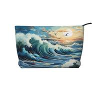 XZDLXJ Wave Sailboat Seagull, borsa cosmetica in velluto a coste, adatta per viaggi e uso quotidiano, fodera robusta, garantisce la longevità, nero, taglia unica, Nero , Taglia unica