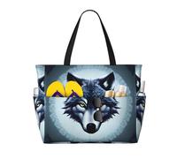 XZDZWK Borsa da viaggio con testa di lupo feroce, grande capacità, con tasche multiple, pieghevole, leggera, per palestra, spiaggia all'aperto e shopping