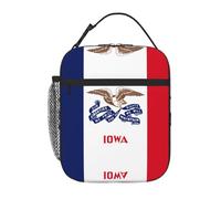 XZDZWK Borsa termica per il pranzo con bandiera dello Stato dell'Iowa, con tasche laterali in rete e tasche multiple, adatta per l'ufficio e i viaggi