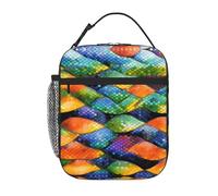 XZDZWK Borsa termica per il pranzo con squame di pesce arcobaleno con tasche laterali in rete e tasche multiple, adatta per uso in ufficio e in viaggio