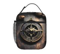 XZDZWK Borsa termica per il pranzo dal design magico, con bussola, rune norrene, con tasche laterali in rete e tasche multiple, adatta per l'ufficio e i viaggi