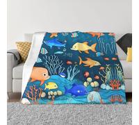 XZDZWK Coperta in flanella anti-pelucchi, 152,4 x 127 cm, design blu subacqueo con stampa del mondo dei pesci, coperta pieghevole per casa, viaggi e attività all'aperto