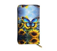 XZDZWK Portafoglio portatile con farfalla blu girasole di grande capacità, materiale morbido, design multifunzionale, anti-perdita, protezione della privacy