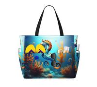 XZDZWK Seabed Coral Seahorse Borsa da viaggio di grande capacità con tasche multiple pieghevole leggera per palestra, spiaggia all'aperto e shopping