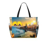 XZDZWK Sunset in Barcelona Borsa da viaggio da spiaggia di grande capacità con tasche multiple pieghevole leggera per palestra, spiaggia all'aperto e shopping