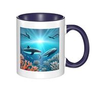 XZDZWK Tazza classica con balene sotto il mare, elegante, durevole e blu navy, resistente allo sbiadimento, adatta per casa, ufficio e ristorante