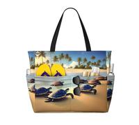 XZDZWK Turtles on the beach borsa da viaggio di grande capacità con tasche multiple pieghevole leggera per palestra all'aperto spiaggia e shopping