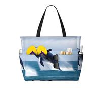 XZDZWK Whales at sea Borsa da viaggio da spiaggia di grande capacità con tasche multiple pieghevole leggera per palestra all'aperto spiaggia e shopping
