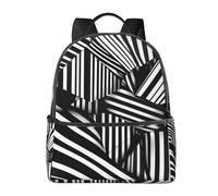 XZDZWK Zaino leggero e versatile con linee geometriche bianche e nere, grande capacità, elegante e durevole, adatto per lavoro, fine settimana, scuola, viaggi
