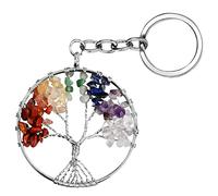 Xzeemo Ciondolo, Ciondolo Albero della Vita, Portachiavi Portafortuna, Chakra Guarigione Reiki Palle Gioiello di Pietra Portachiavi, Collana Ciondolo Ciondolo da Donna Regalo di Compleanno (C)