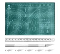 Xzeemo Tappetino da Taglio Autorigenerante A3, Tappetino da Cucito, Cutting Mat, con 6 Coltelli per Bricolage e Righello in Acciaio, per Cucito, Lavori Manuali e Patchwork (A3, 45 x 30 cm, Verde)