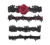 XZEIT 4 Pezzi Giarrettiera da Sposa per spose, Giarrettiera da Sposa in Pizzo Floreale, Giarrettiera Nera Elastica in Pizzo Floreale, Adatta per spose, Damigelle d'Onore, Decorazione Matrimoni (