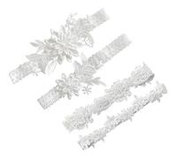 XZEIT 4 pezzi giarrettiera da sposa per spose, giarrettiera da sposa in pizzo, giarrettiera Bianco elastica in pizzo floreale,adatta per spose, damigelle d'onore, matrimoni, decorazione quotidiana, Bi