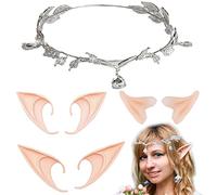 XZEIT 4 Pezzi Set di Diadema e Orecchie da Elfo Con Cristalli, Orecchie Elfo, per Feste di Nozze, Orecchie da Elfo in Lattice, Orecchie da Elfo per Cosplay e Halloween, Natale, Feste, Carnevale, Masqu