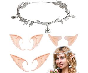 XZEIT 4 Pezzi Set di Diadema e Orecchie da Elfo Con Cristalli, Orecchie Elfo, per Feste di Nozze, Orecchie da Elfo in Lattice, Orecchie da Elfo per Cosplay e Halloween, Natale, Feste, Carnevale, Masqu