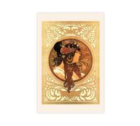 XZGTHYTYUY Stampa vintage Mucha - Testa bizantina bruna, Art Nouveau, poster su tela, decorazione per camera da letto, ufficio, camera da letto, regalo, 50 x 75 cm
