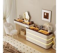 XZHWSZD Set da toeletta intelligente con cassetto e specchio da trucco a LED, design con luce d'atmosfera, in legno massello, per camera da letto
