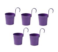 XZJMY 5 vasi da fiori da appendere, in metallo, secchiello in metallo, con gancio, decorazione per interni ed esterni, per ringhiere, recinzioni, balconi, giardini (viola scuro)