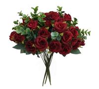 XZJMY Rose finte, 4 mazzi di piccole rose artificiali, bouquet di rose finte in seta per matrimoni, feste, tavolo, vaso, decorazione per la casa (rosso, 30 cm)