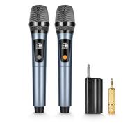 XZL Microfono wireless UHF, due microfoni cordless ricaricabili con ricevitore da 1/4", frequenza e volume regolabili, plug and play per canto karaoke, lezioni, ospite di nozze, chiesa, sistema PA