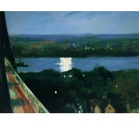 XZSFD NBGEA Edward Hopper Poster Stampe a colori Immagine astratta di arte murale《Il fiume tranquillo di notte》Edward Hopper Pittura su tela per decorazioni per la casa 90x60cm senza cornice