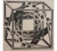 XZSFD NBGEA Poster M.C Escher Illusion Graphic Canvas Painting 《Cube with Magic Ribbons》 Da M.C Escher Wall Art Collection Stampe per l'arredamento della casa 40x40cm Senza cornice