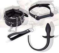 xzw-us Gioco di Ruolo Collare per Collo Cucciolo con guinzaglio Giocattoli per morso di Osso di Cane in Silicone, Set di Fasciatura per Coda di Cucciolo Cosplay per Animali Domestici
