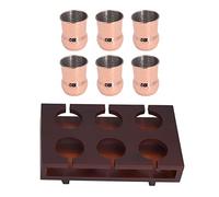 XZXCVN Bicchiere in Rame Placcato, Set 6 Tazze 100ml con Porta Bicchieri in Legno - Design Elegante, Robusto Acciaio Inossidabile, Ideale per Cocktail e Feste