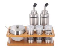 XZXCVN Set Oliera Ceramica E Bottiglie Condimento, Contenitore Olio Aceto, Piccole Dosi Salino, Menage Da Tavola - Design Elegante Con Base In Legno, Per Olio, Sale, Aceto E