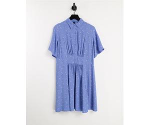 Y.A.S - Vestito camicia corto con maniche a kimono e stampa a fiori blu-Multicolore XS