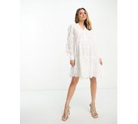 Y.A.S - Vestito corto a maniche lunghe in pizzo bianco con scollo a V M