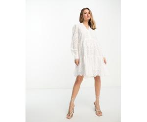 Y.A.S - Vestito corto a maniche lunghe in pizzo bianco con scollo a V XS