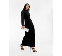 Y.A.S - Vestito midi accollato in misto velluto e rete nero XS