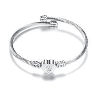 Y - Bracciale rigido aperto con cuore e iniziale dell'alfabeto, regolabile, regalo per figlia, sorella, amica, mamma, compleanno, compatibile con ciondoli Pandora