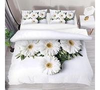 Y-DSIWX Set di biancheria da letto con copripiumino a forma di mazzo di margherite bianche, per letto matrimoniale, in morbido tencel, con chiusura a cerniera, facile da pulire, 3 pezzi (1