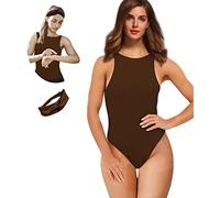 Y WJing Yi Jia Body da donna senza maniche girocollo con perizoma Halter canotte modellante body sexy shapewear body tuta top, Marrone scuro, M