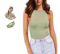 Y WJing Yi Jia Body da donna senza maniche girocollo con perizoma Halter canotte modellante body sexy shapewear body tuta top, Salvia, L